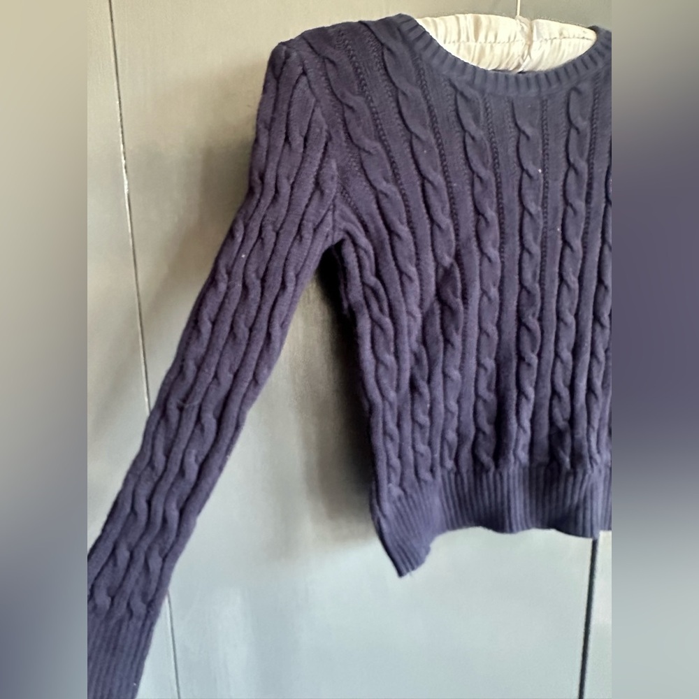 EUC. Size Small (7) Polo Ralph Lauren Girls Navy Cable Knit Sweater w/Pink Pony - Picture 7 of 9